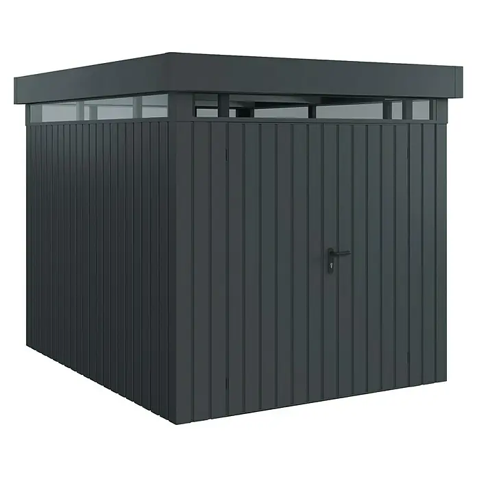EcoStar Euroline Metallgerätehaus - Außenmaß inkl. Dachüberstand (B x T): 229 x 277 cm, Höhe: 218 cm, Stahl, Anthrazit, Doppeltür - Geräumiger, dunkelgrauer Gerätehaus-Schuppen mit Tür und Oberlicht für den Garten. Optimal zur Aufbewahrung von Gartengeräten.