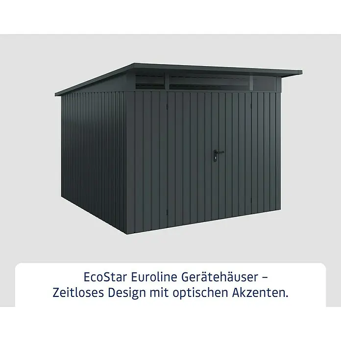 EcoStar Euroline Metallgerätehaus - Außenmaß inkl. Dachüberstand (B x T): 277 x 310 cm, Höhe: 212 mm, Stahl, Anthrazit, Doppeltür - EcoStar Euroline Gerätehaus: Zeitloses Design mit optischen Akzenten. Das Gartenhaus bietet praktischen Stauraum im modernen Look.