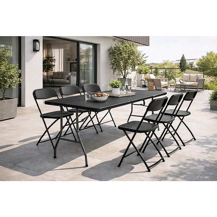 Mesa plegable Alan (L x An x Al: 180 x 75 x 74 cm, Acero/HDPE, Negro) | BAUHAUS