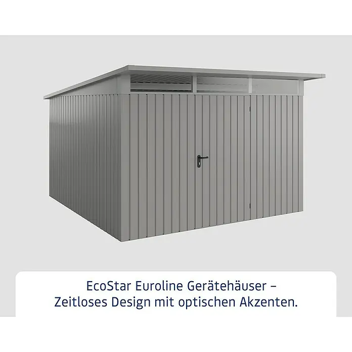 EcoStar Euroline Metallgerätehaus - Außenmaß inkl. Dachüberstand (B x T): 325 x 358 cm, Höhe: 212 mm, Stahl, Aluminium, Einzeltür - EcoStar Euroline Gerätehaus: Zeitloses Design mit optischen Akzenten für Ihren Garten. Praktische Aufbewahrungslösung!