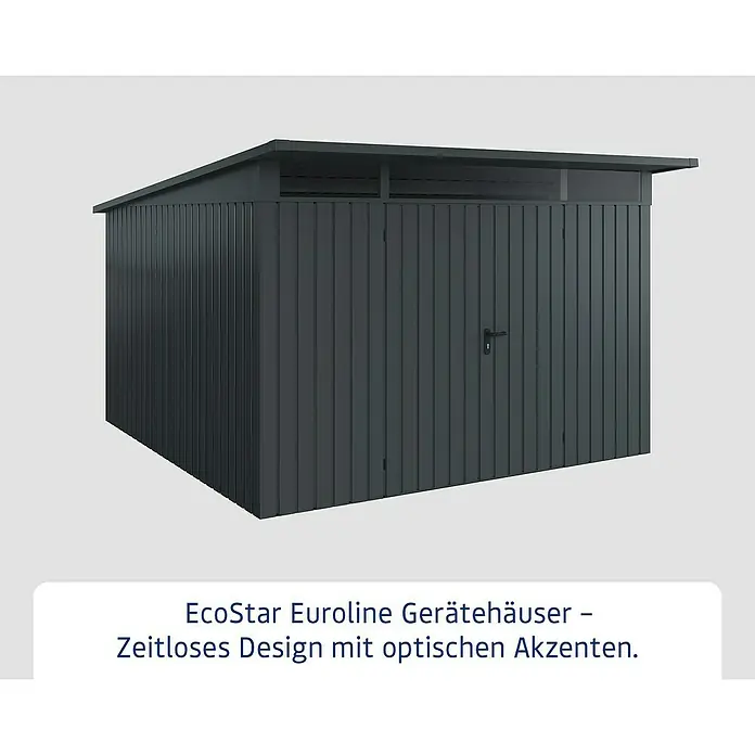 EcoStar Euroline Metallgerätehaus - Außenmaß inkl. Dachüberstand (B x T): 325 x 358 cm, Höhe: 212 mm, Stahl, Anthrazit, Doppeltür - EcoStar Eurolinem Gartengerätehaus. Zeitloses Design und robuste Bauweise für die sichere Aufbewahrung Ihrer Gartengeräte.