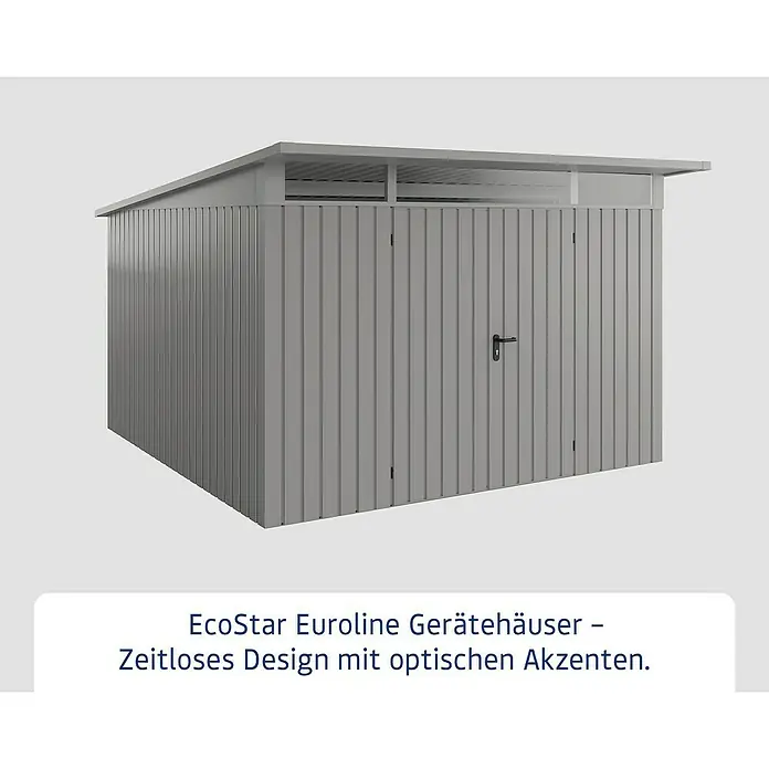 EcoStar Euroline Metallgerätehaus - Außenmaß inkl. Dachüberstand (B x T): 325 x 358 cm, Höhe: 212 mm, Stahl, Aluminium, Doppeltür - EcoStar Euroline Gerätehaus: Zeitloses Design mit optischen Akzenten. Das moderne Gerätehaus bietet praktischen Stauraum für den Garten.