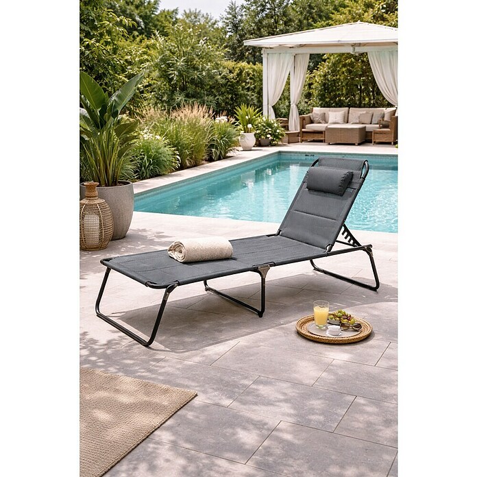 Tumbona de jardín Mikonos (L x An x Al: 200 x 71 x 45 cm, Antracita, Textil, Respaldo regulable) | BAUHAUS