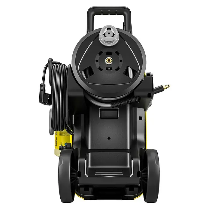 Kärcher Hochdruckreiniger K 5 Comfort Premium - 145 bar, 2.100 W, Fördermenge: 500 l/h, Ohne Home-Kit - Ansicht eines Kärcher Hochdruckreinigers mit Schlauchtrommel und Rädern, ideal für Reinigungsarbeiten rund ums Haus und im Garten.