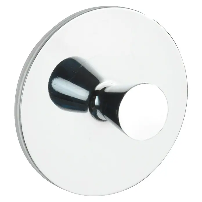 Wenko Klebehaken Pisa - Edelstahl, Silber Glänzend, Rund - Nahaufnahme eines runden, verchromten Wandhaken für Bad oder Küche, der ein modernes und elegantes Design aufweist.