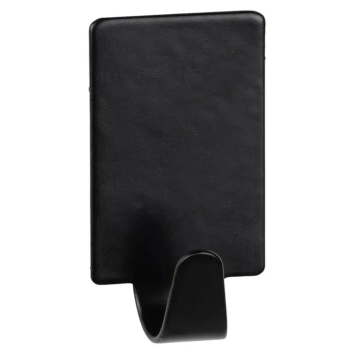 Wenko Klebehaken - L x H: 1,5 x 3,4 cm, 4 Stk. - Nahaufnahme eines schwarzen Command-Hakens, ideal zum Aufhängen von Gegenständen ohne Beschädigung der Wände. Praktisch und unauffällig.