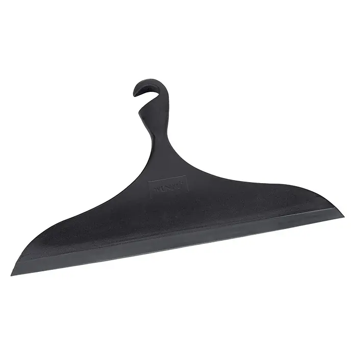 Wenko Bad-& Duschabzieher Loana XXL - Schwarz, Thermoplast - Abgebildet ist ein schwarzer Fensterabzieher mit einem Griff und einer Gummilippe zum Abziehen von Wasser oder Reinigungsflüssigkeiten von glatten Oberflächen.