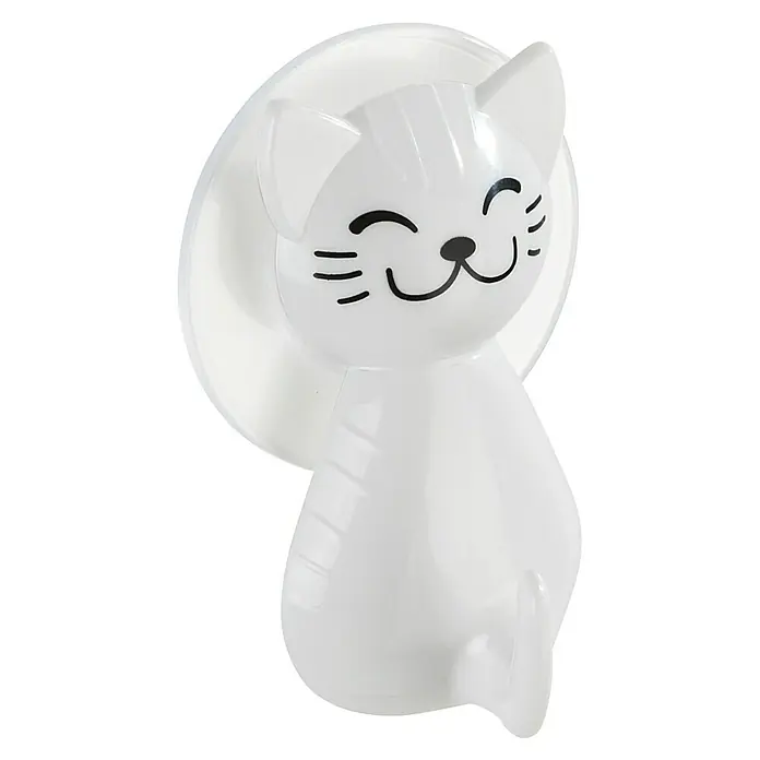 Wenko Klebehaken - Kunststoff - Ein weißer Katzen-Haken mit Saugnapf, ideal zur Aufbewahrung von kleinen Gegenständen. Das niedliche Design ist ein Blickfang.