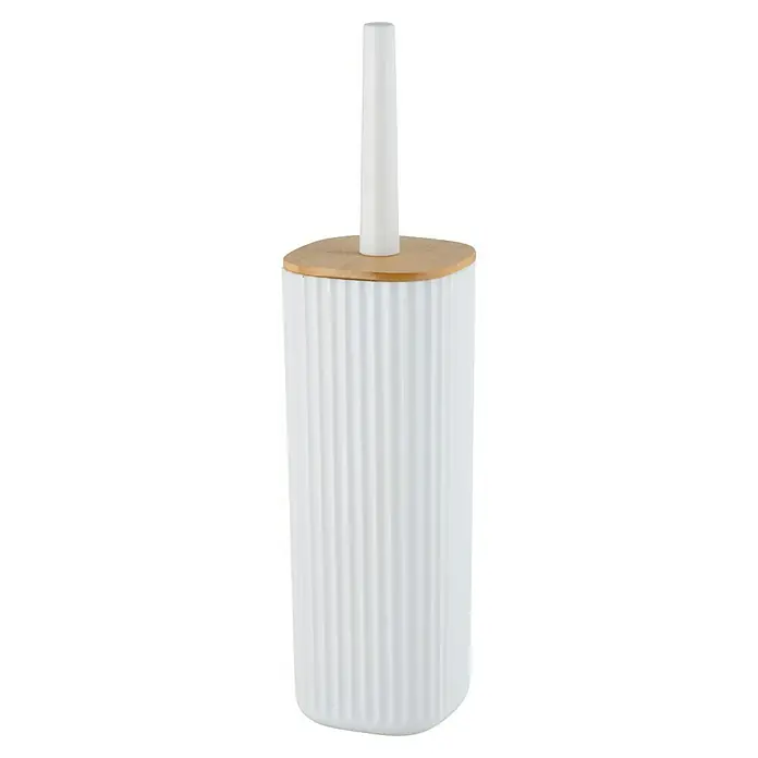 Wenko Rotello WC-Bürstengarnitur - Bambus, Weiß/Natur - Ein schlichtes Badezimmer-Accessoire: Ein weißer WC-Bürstenhalter mit einem Deckel aus hellem Holz für ein stilvolles Bad.
