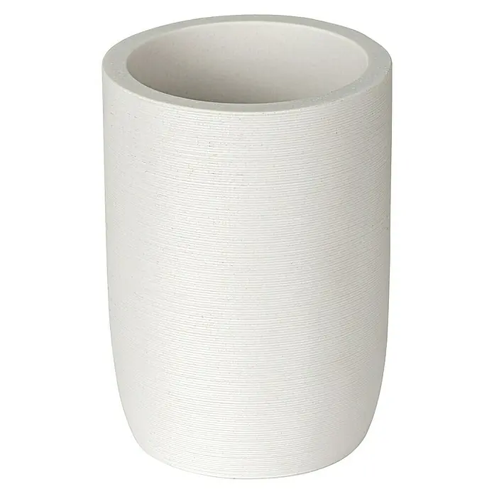 Wenko Zahnputzbecher Altavalle - Polyresin, Weiß - Weißer Keramiktopf mit einer geriffelten Textur und zylindrischer Form, ideal für Zimmerpflanzen und zur Dekoration von Innenräumen.