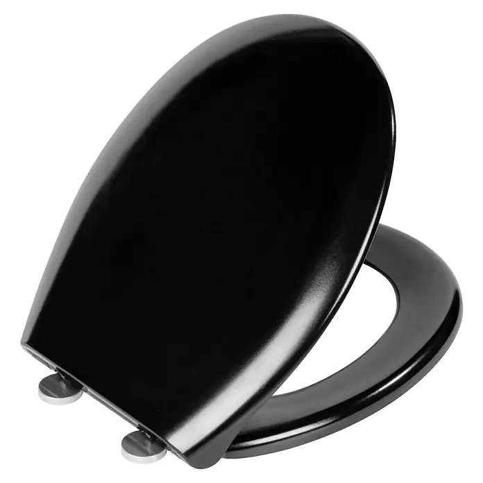 Wenko WC-Sitz Rieti - Duroplast, Schwarz, Mit Absenkautomatik - Ein hochglänzender, schwarzer Toilettensitz mit einem eleganten, modernen Design. Ideal für jedes Badezimmer, das einen Hauch von Luxus sucht.