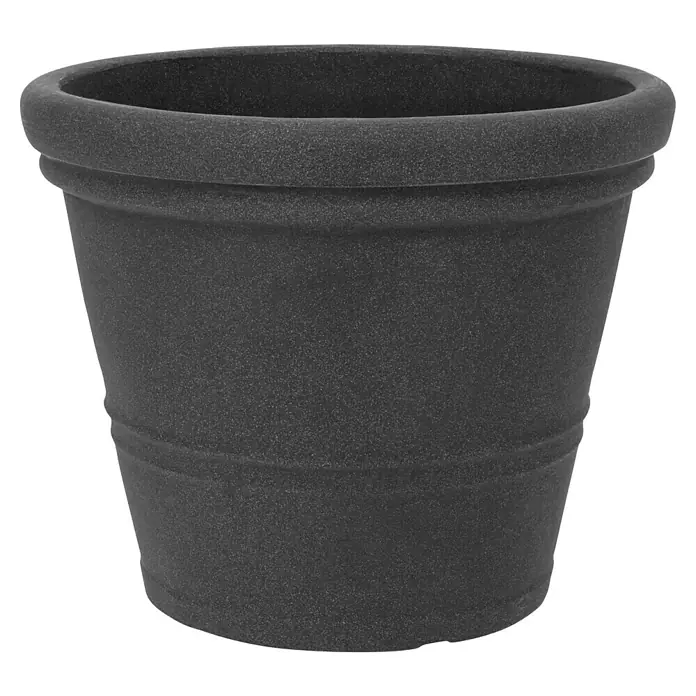 Geli Pflanzkübel rund Milano - Max. Außendurchmesser: 55 cm, Höhe: 42,5 cm, Anthrazit - Schwarzer Blumentopf aus Kunststoff mit geripptem Design und abgerundetem Rand für den Innen- und Außenbereich.