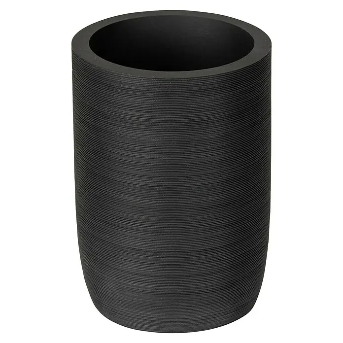 Wenko Zahnputzbecher Altavalle - Polyresin, Schwarz - Schwarzer, zylindrischer Blumentopf mit horizontalen Linien für eine moderne Inneneinrichtung und stilvolle Pflanzgefäße.