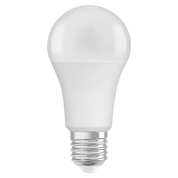Osram Bombilla LED - E27, No regulable, Blanco neutro, 2.452 lm, 19 W - Primer plano de una bombilla LED con base de rosca, que ofrece una iluminación eficiente y brillante para uso en interiores.
