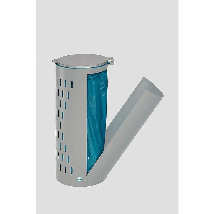 Proregal Standard-Mülleimer kompakt gelocht mit Deckel & Klapptür - Stahl, Silber
