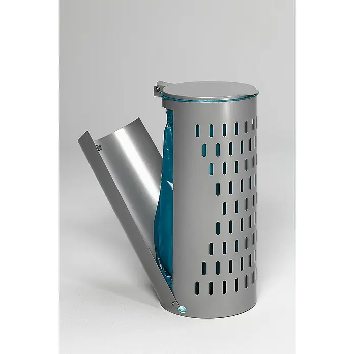 Proregal Standard-Mülleimer kompakt gelocht mit Deckel & Klapptür - Stahl, Silber