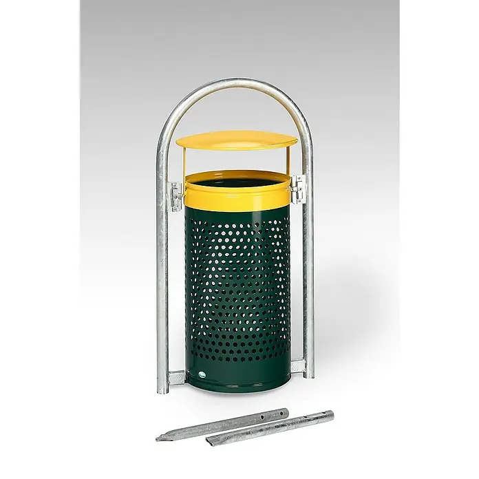 Proregal Standard-Mülleimer mit Rohrbogenständer - 70 l, Stahl, Grün-Gelb