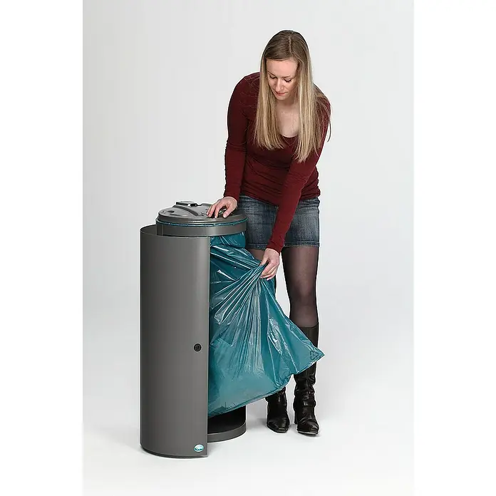 Proregal Standard Mülleimer mit Einflügeltür + Doppelbart-Schloss - 80 l, Stahl, Grau