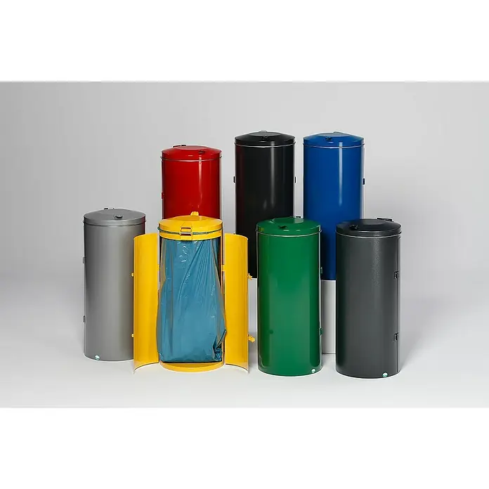 Proregal Standard-Mülleimer robust mit Deckel & Doppeltür - 150 l, Stahl, Grau