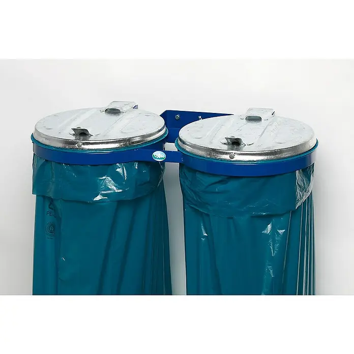 Proregal Standard-Mülleimer - Robuster Doppel-Abfallsammler mit Metall-Deckel - Stahl, Blau-Verzinkt