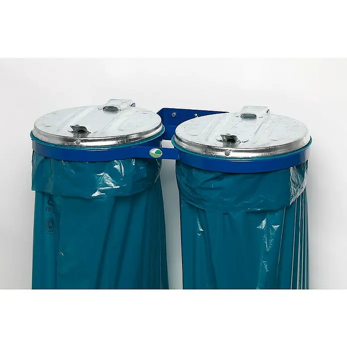 Proregal Standard-Mülleimer - Robuster Doppel-Abfallsammler mit Metall-Deckel - Stahl, Blau-Verzinkt