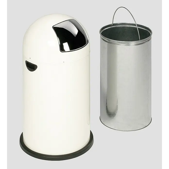 Proregal Standard Mülleimer klassisch mit Einwurfklappe & Inneneinsatz - 40 l, Stahl, Weiß