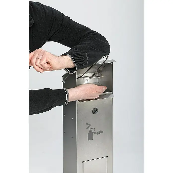 Proregal Standard Mülleimer robuster Handdesinfektionsspender mit Abfallsammler - Edelstahl, Silber
