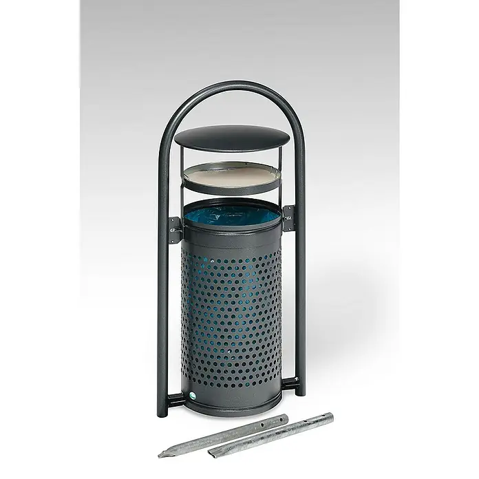 Proregal Standard Mülleimer mit Rohrbogenständer - 70 l, Stahl, Grau