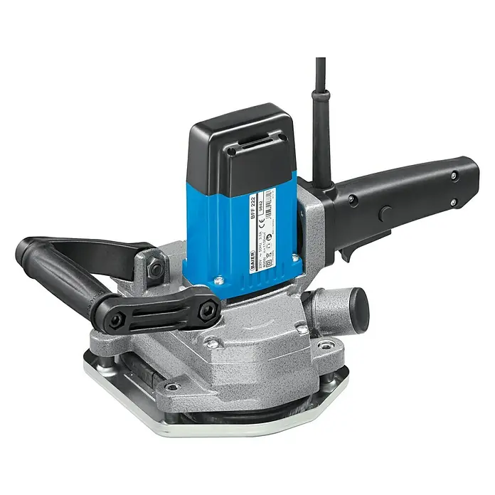 Baier Fassadenfräse BFF 222 - 800 W, 1.100 U/min - Das Bild zeigt eine BAier BFF 222 Fugenschleifmaschine mit blauem Motor und schwarzem Griff für präzise Schleifarbeiten.