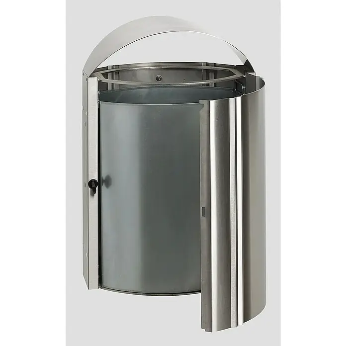 Proregal Standard Mülleimer - Robuster Wandabfallsammler mit Schutzdach für den Aussenbereich - 50 l, Edelstahl, Edelstahl