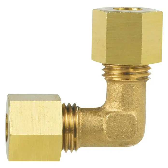 Talamex Verschraubung - Eckig, Passend für: 8mm RVS x 8mm RVS, Messing - Messingfitting in L-Form. Der Messingfitting ist ein rechtwinkliger Verbinder mit sechseckigen Enden und Gewinden für eine einfache Installation.