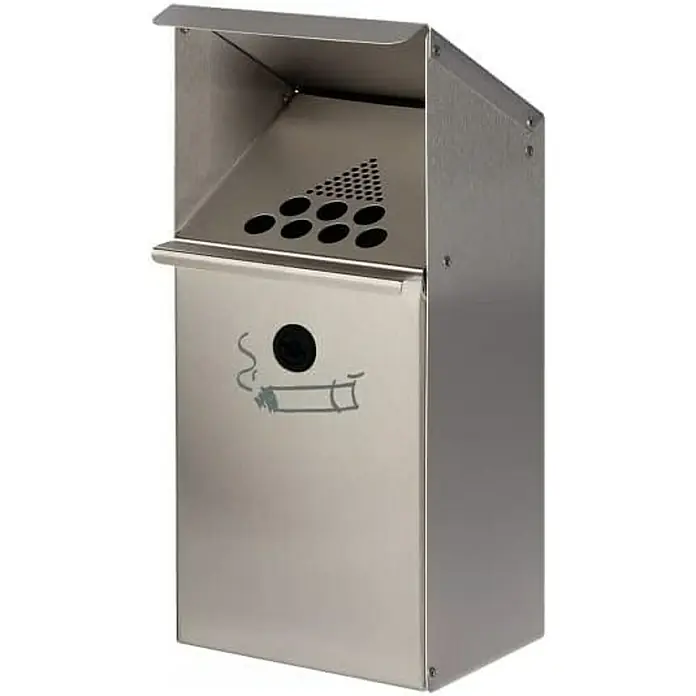 Proregal Aschenbecher - Großvolumiger Wandascher mit Schutzdach - Stahl, Silber