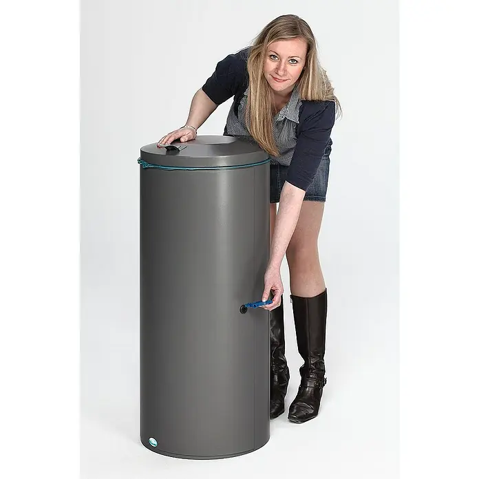 Proregal Standard-Mülleimer mit Einflügeltür + Doppelbart-Schloss - 120 l, Stahl, Grau