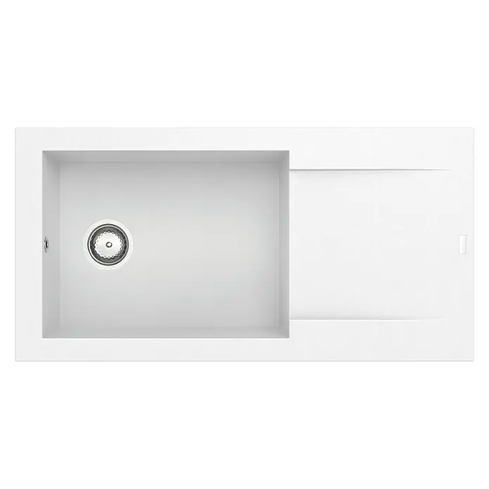 Carea Einbauspüle Dukkah - 98 x 50 cm, Weiß, Material Spüle: CAREAlith® - Weißes Spülbecken mit integrierter Abtropffläche, ideal für moderne Küchen. Die elegante Optik macht es zum Highlight.