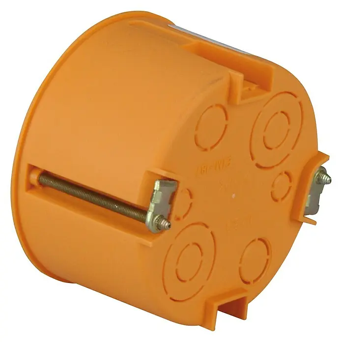 Hohlwanddose Normal - 35 x 68 mm, Orange, 1 Stk. - Orangefarbene Installationsdose mit Ausbrechöffnungen und Befestigungsschrauben für die Elektroinstallation.