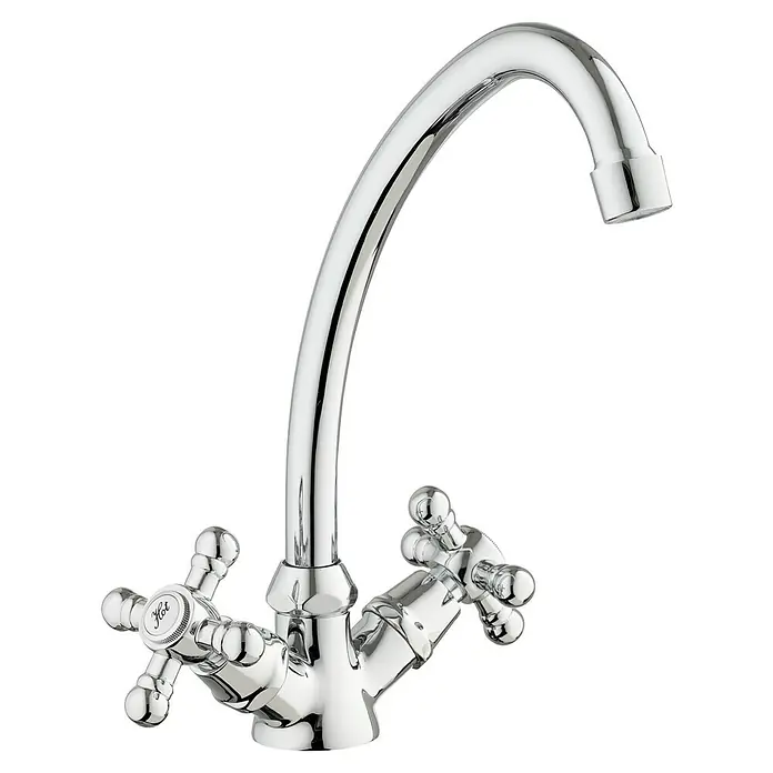 Camargue Spültischarmatur Nameron - Niederdruck, Chrom, Glänzend - Chromarmatur mit Kreuzgriffen. Eine hochwertige Armatur für Bad oder Küche, glänzend und funktional.