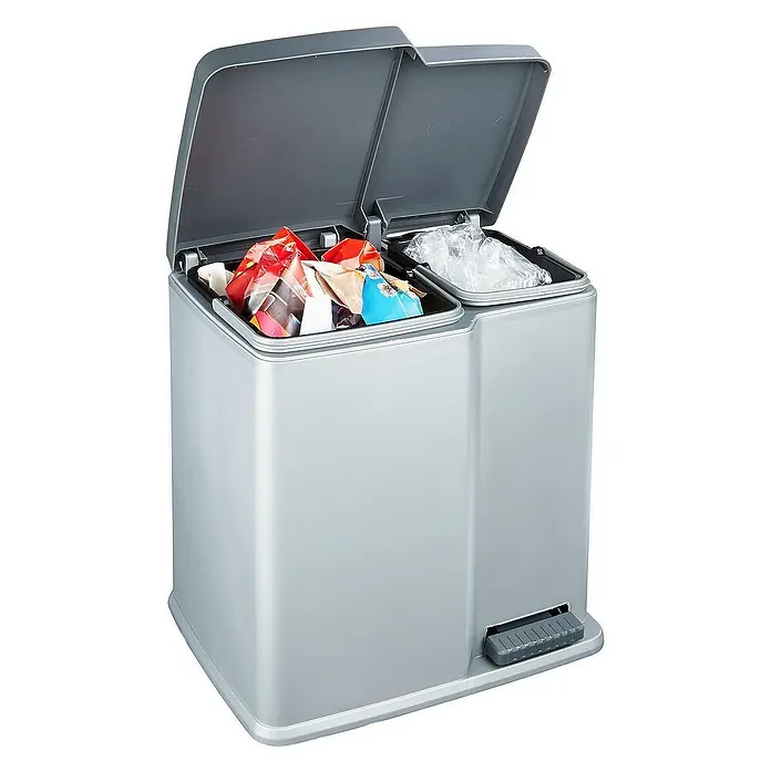 Proregal Treteimer mit zwei Fächern - 21 l, Kunststoff, Silber