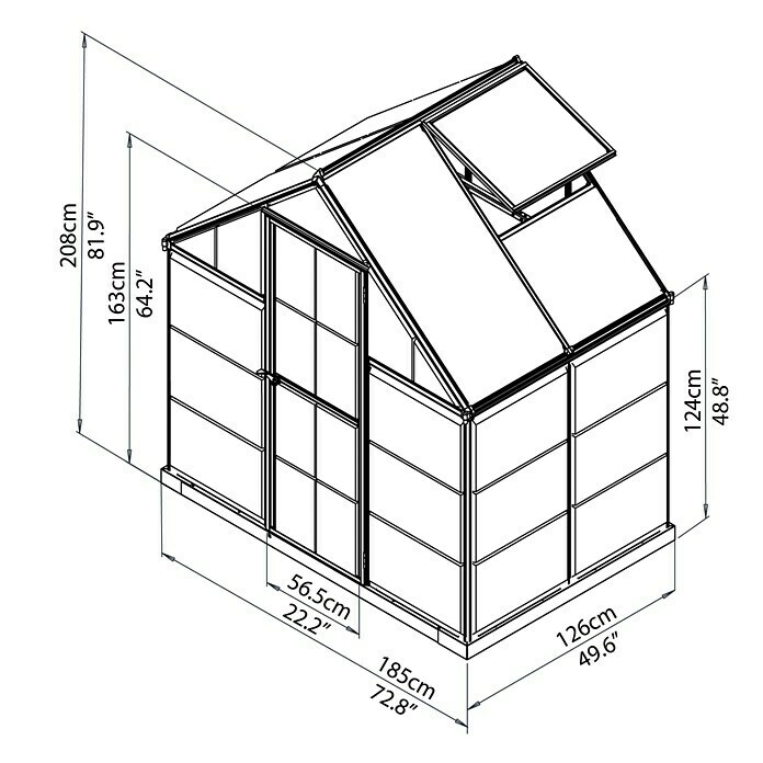 Palram Gewächshaus Hybrid (1,26 x 1,85 x 2,08 m, Polycarbonat, Glasstärke Seitenwände: 0,75 mm, Grün)