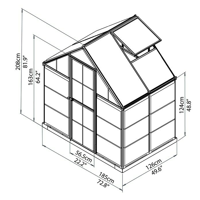 Palram – Canopia Gewächshaus Hybrid1,26 x 1,85 x 2,08 m, Polycarbonat, Glasstärke Seitenwände: 0,75 mm, Grün Detail Shot