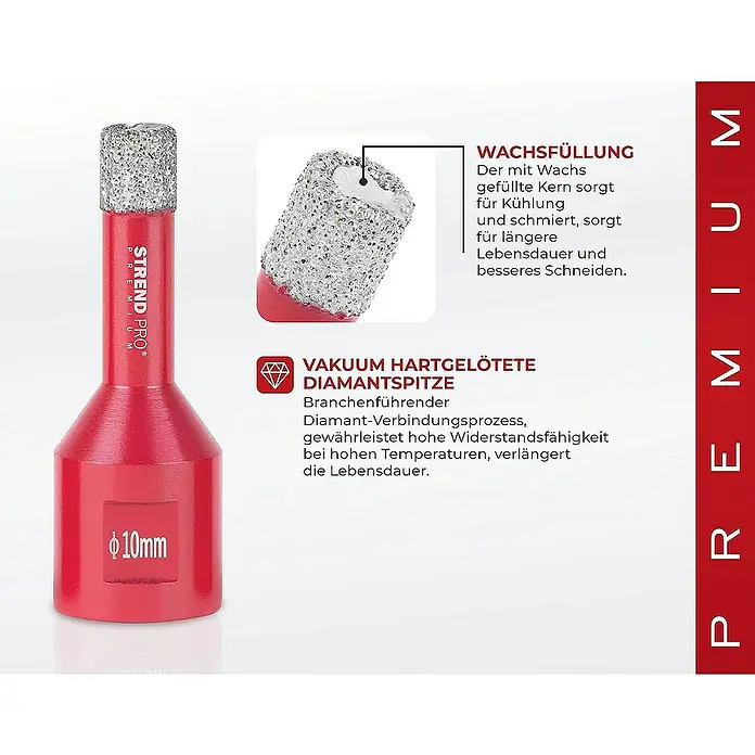 Proregal Bohrkrone Diamant Premium CRYSTAL 10mm - 1 Stk., Durchmesser Bohrer: 10 mm