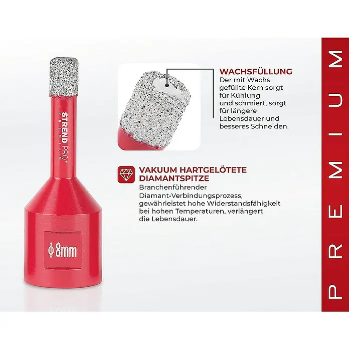 Proregal Bohrkrone Diamant Premium CRYSTAL 8mm - 1 Stk., Durchmesser Bohrer: 8 mm