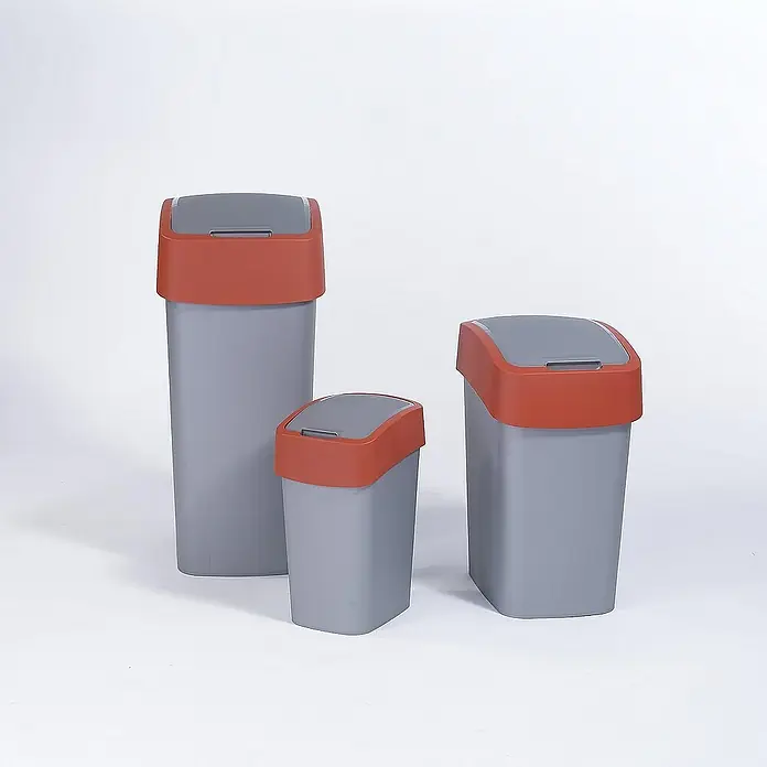 Proregal Schwingdeckeleimer Abfallbehälter - 50 l, Kunststoff, Silber/Rot