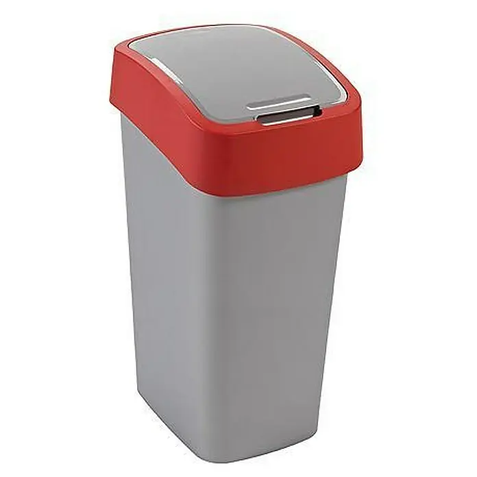 Proregal Schwingdeckeleimer Abfallbehälter - 50 l, Kunststoff, Silber/Rot