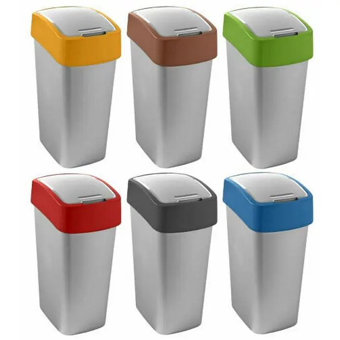 Proregal Schwingdeckeleimer Abfallbehälter - 50 l, Kunststoff, Silber/Grün