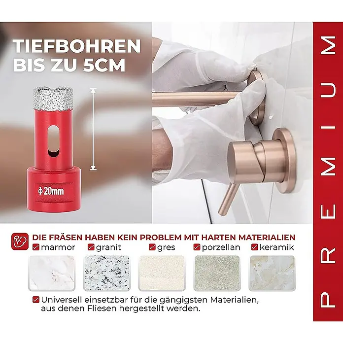 Proregal Bohrkrone Diamant Premium CRYSTAL 20mm - 1 Stk., Durchmesser Bohrer: 20 mm