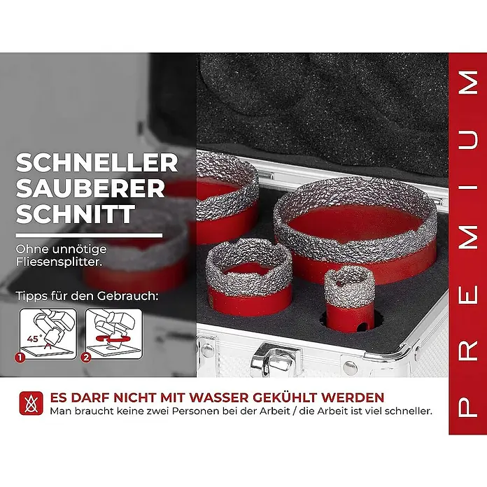 Proregal Bohrkrone Diamant -Set Premium CRYSTAL 20-35-45-55-68mm - 5 Stk., Durchmesser Bohrer: 68 mm