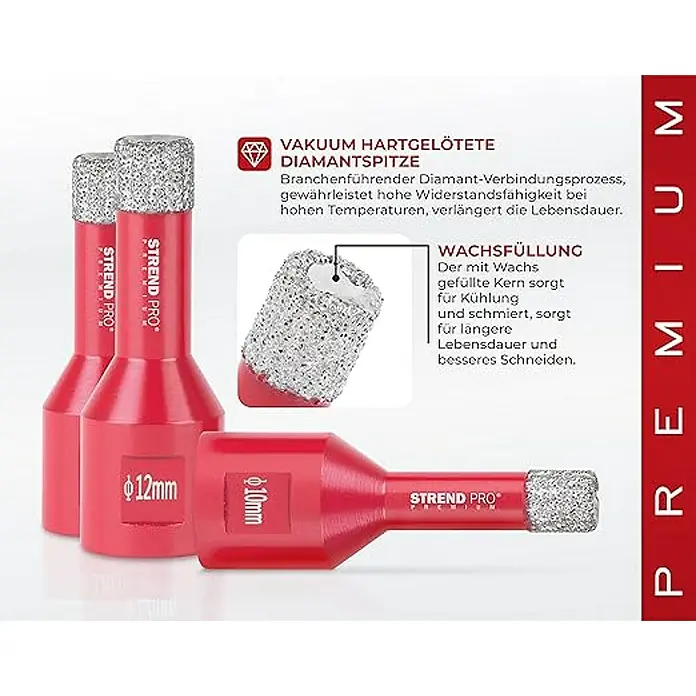 Proregal Bohrkrone Diamant -Set Premium CRYSTAL 6-8-10-12mm - 4 Stk., Durchmesser Bohrer: 12 mm