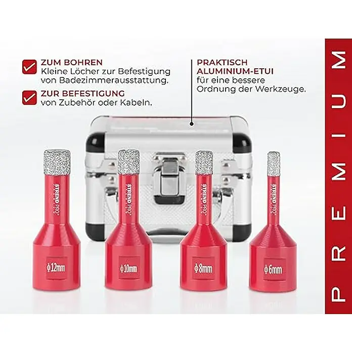 Proregal Bohrkrone Diamant -Set Premium CRYSTAL 6-8-10-12mm - 4 Stk., Durchmesser Bohrer: 12 mm
