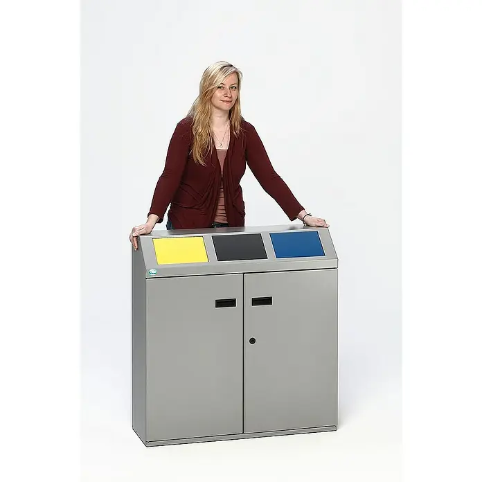 Proregal Mülltrennsystem - Robustes Wertstoffsortiersystem eckig 3-Fach - 48 l, Stahl, Silber