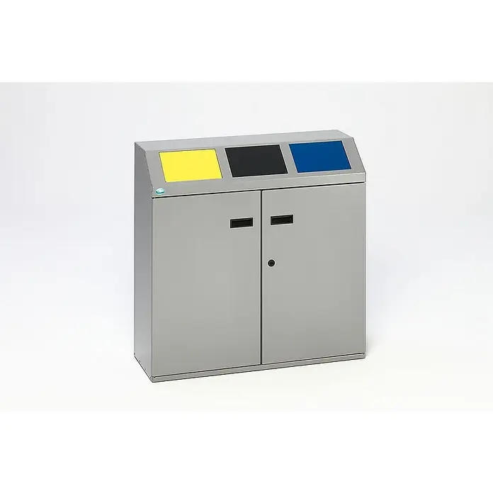 Proregal Mülltrennsystem - Robustes Wertstoffsortiersystem eckig 3-Fach - 48 l, Stahl, Silber